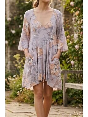 Free People Eyes On You Floral Mini Dress Lavender Stone Combo Size 4 EUC